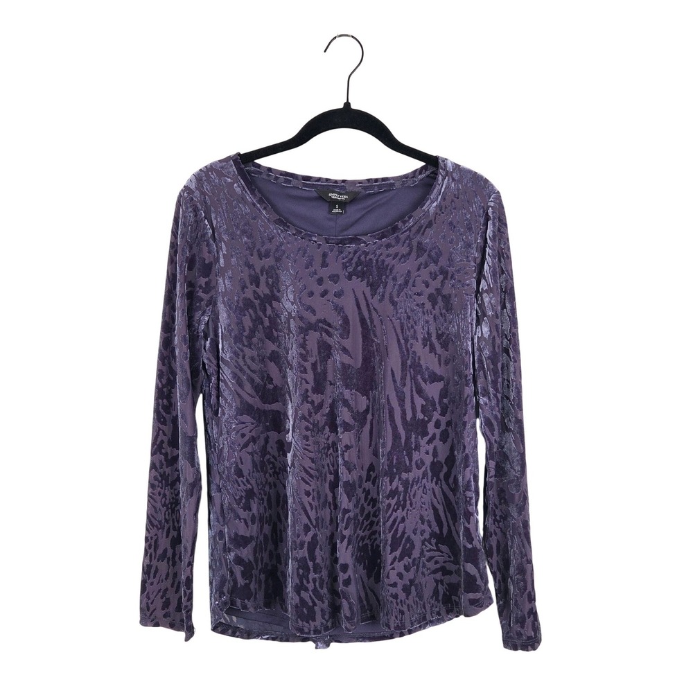 Simply Vera Wang Purple‎ Burnout Velvet Animal Print Long Sleeve Top Small Y2K